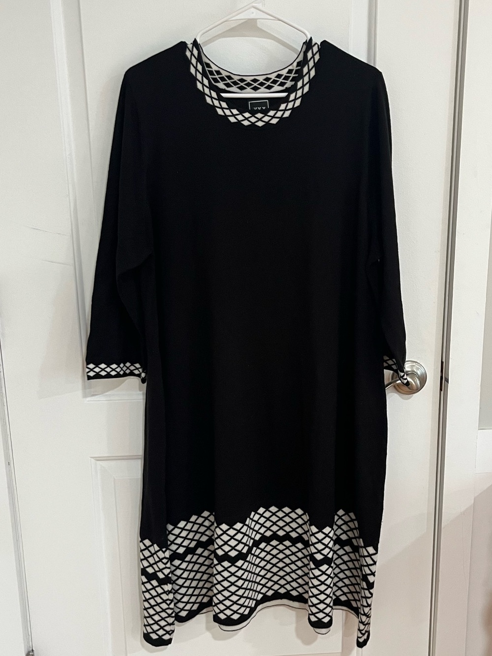 Jessica Howard Black Midi Dress with White Geometric Trim